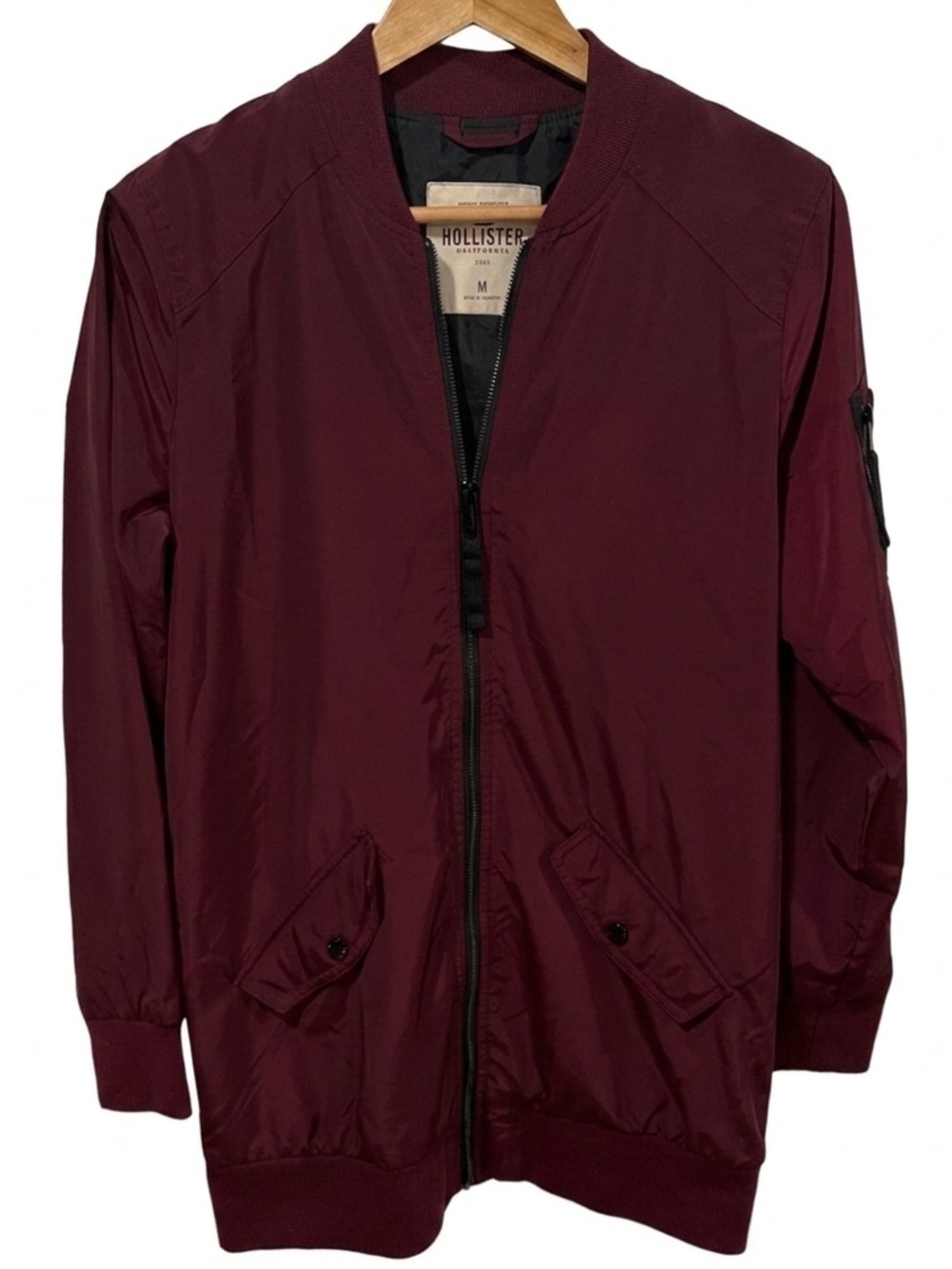 Hollister Men's Deep Red Bomber Jacket Medium